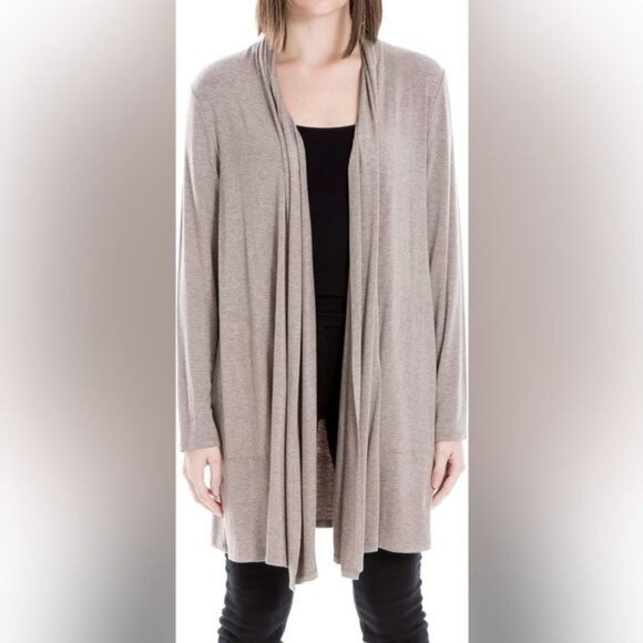 Max Studio Open Front Heathered Cardigan Tee Shirt Material Camel Tan Size Large - Picture 1 of 10
